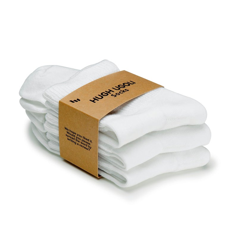 Hugh Ugoli Men's Cotton Diabetic Ankle Socks, Wide, Loose and Stretchy, Seamless Toe & Non Binding Top, Semi Cushion, 3 Pairs, White, Shoe Size: 8-11 - Image 3